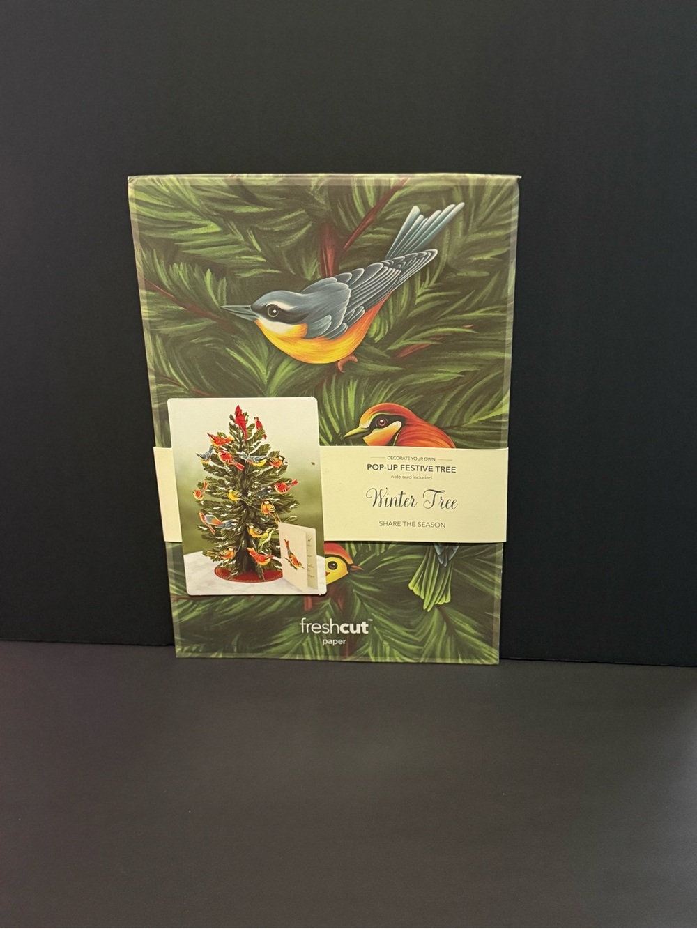 freshcut Paper Winter Tree Pop-Up Festive Tree – Green and Multicolor 36 birds